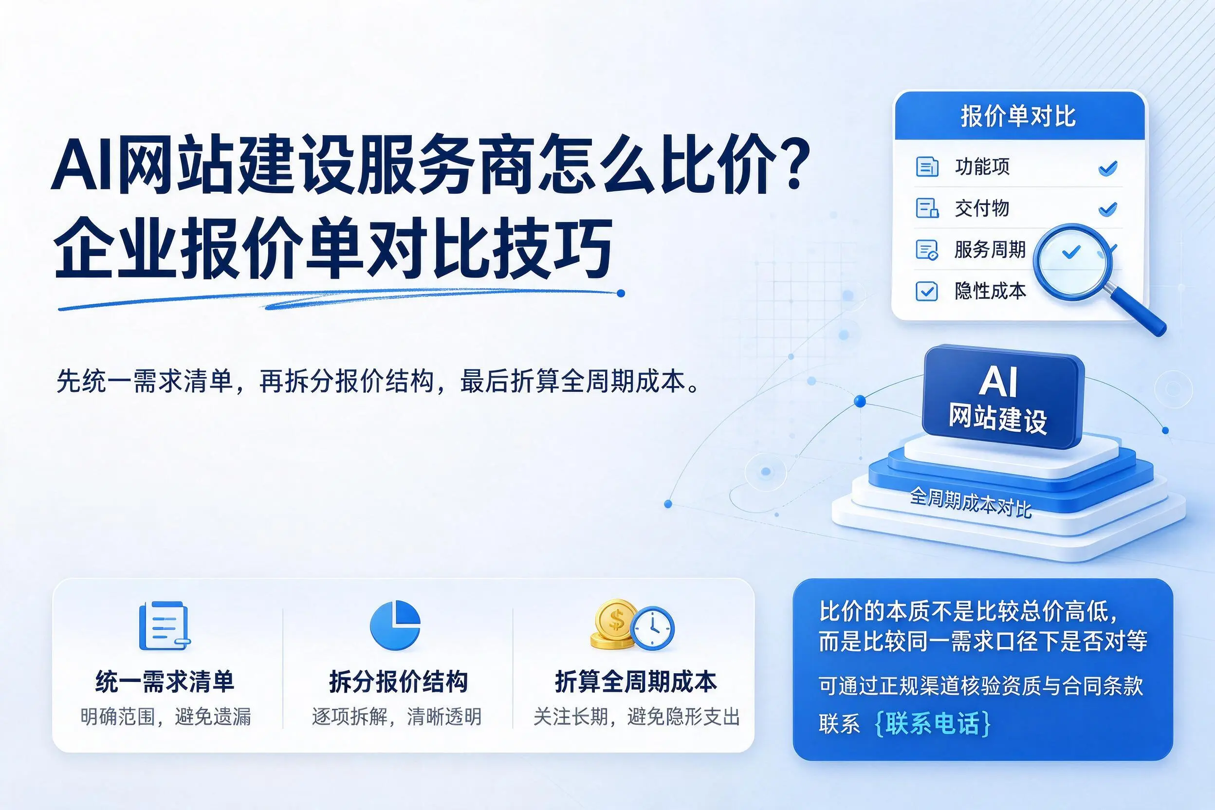 AI网站建设服务商怎么比价？北屯企业报价单对比技巧