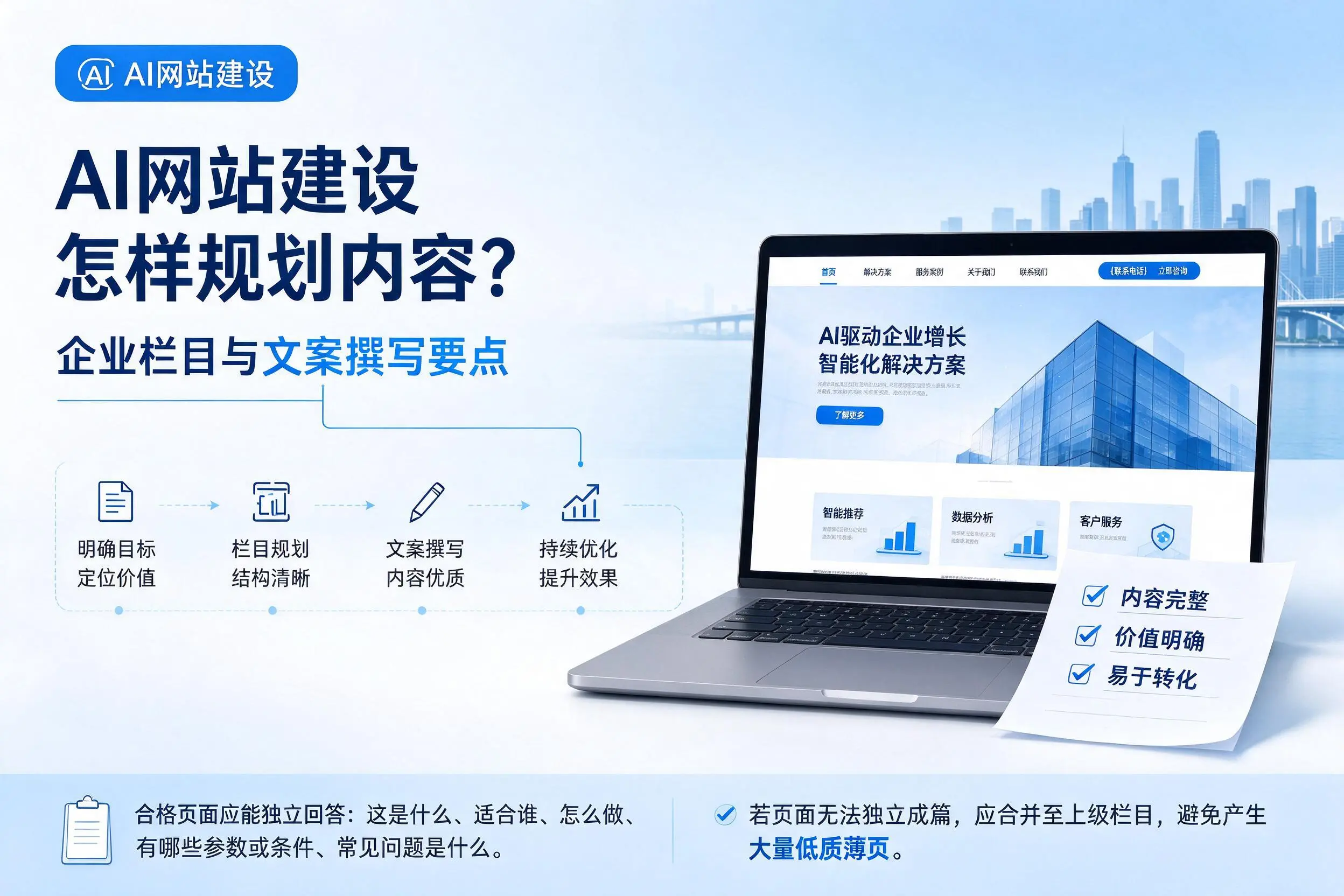 AI网站建设怎样规划内容?北屯企业栏目与文案撰写要点