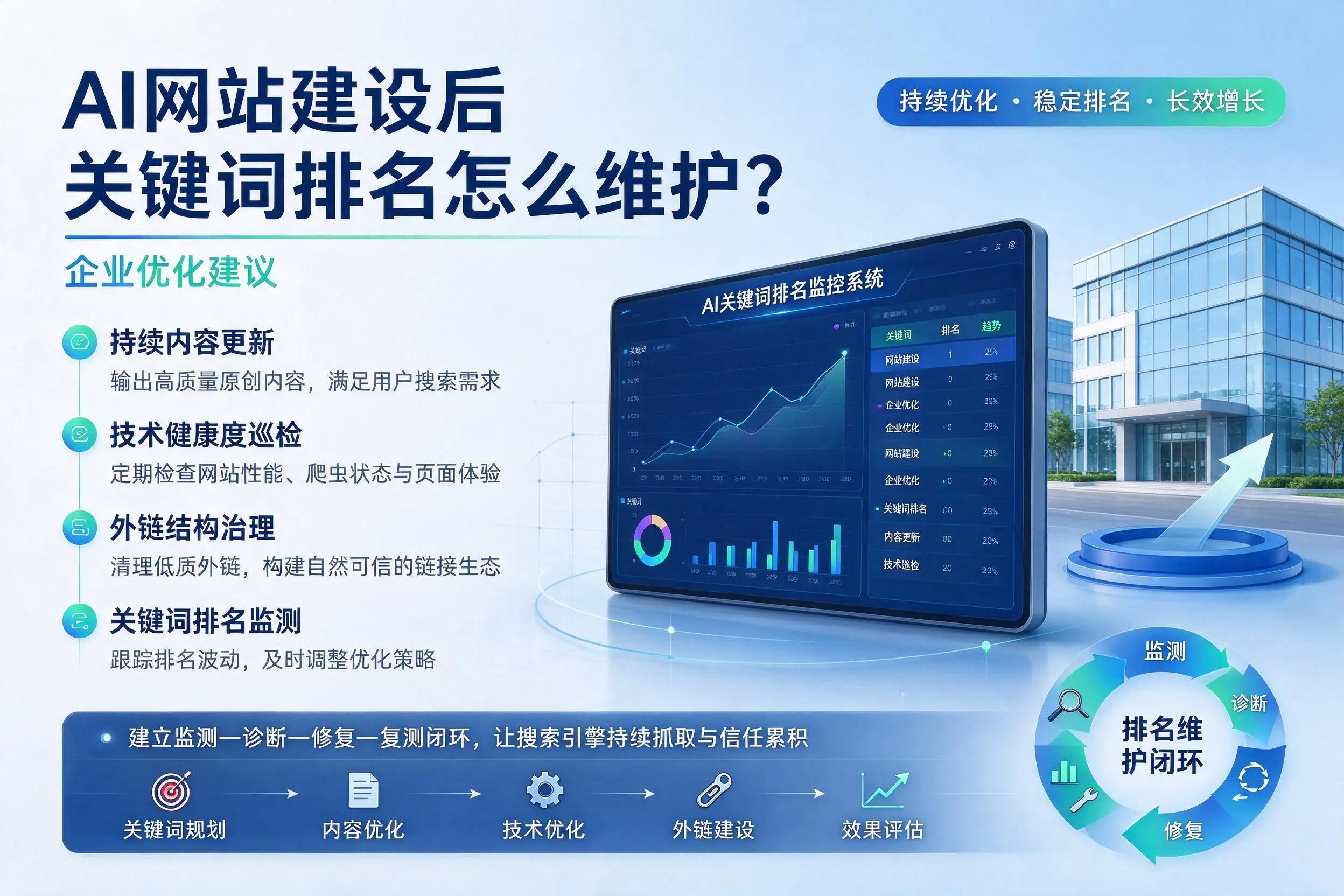 AI网站建设后关键词排名怎么维护？北屯企业优化建议