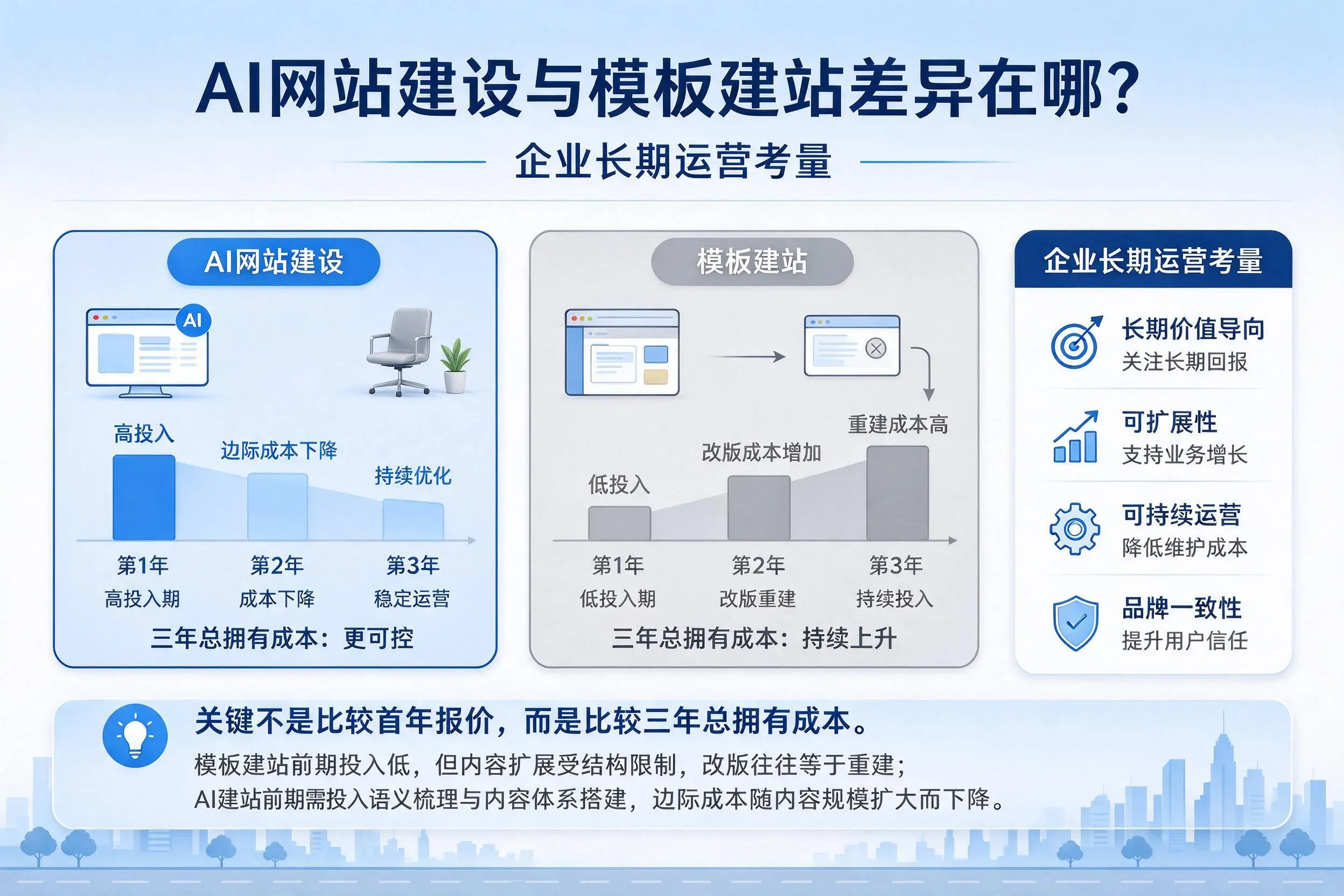 AI网站建设与模板建站差异在哪？北屯企业长期运营考量