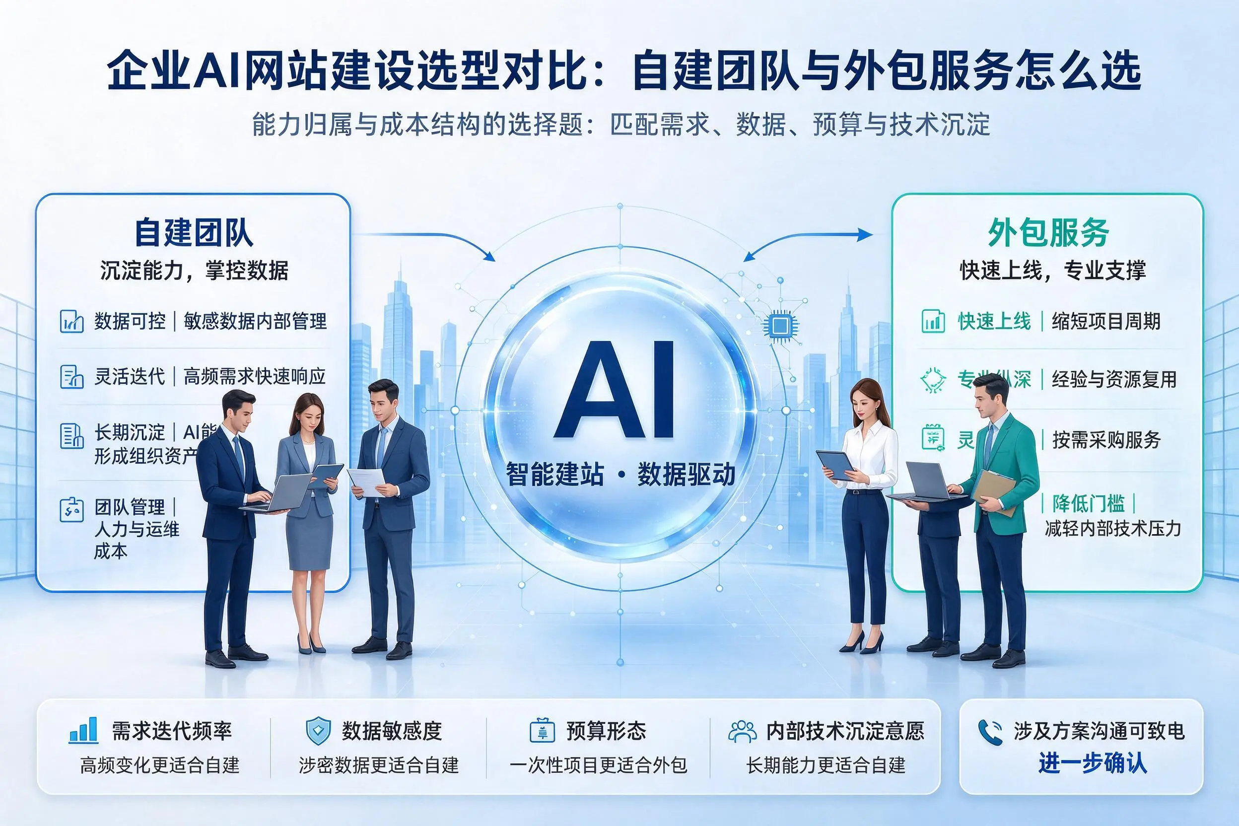 北屯企业AI网站建设选型对比：自建团队与外包服务怎么选